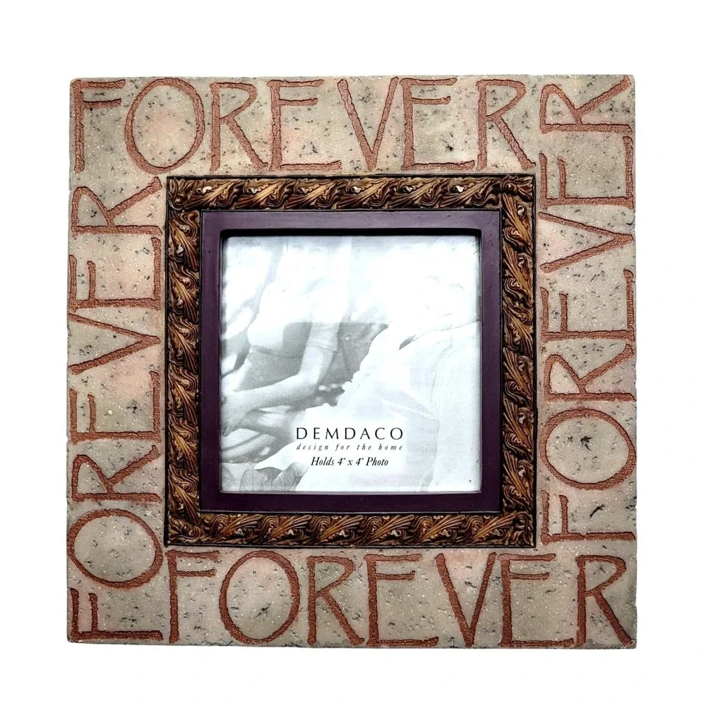 Vintage Y2K FOREVER Picture Frame 4X4, Demdaco Heartstone Bill Stross faux stone